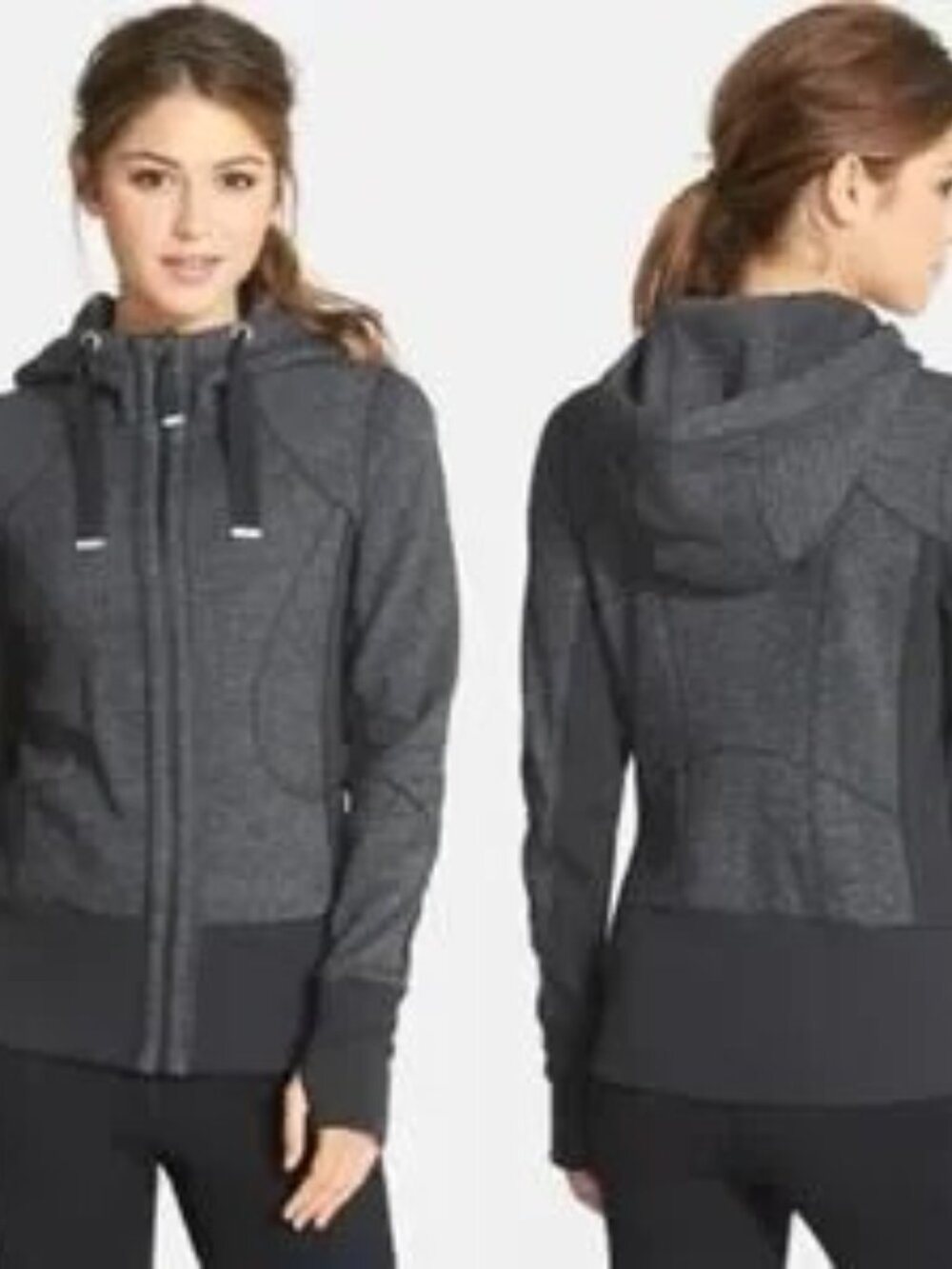 Zella Charcoal Gray Full-Zip Hooded Active Jacket — XS — Like New